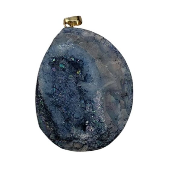 Blue Galaxy Druzy Quartz Chunk Pendant Natural Semi-Precious Gemstone Stunning - Picture 10 of 11